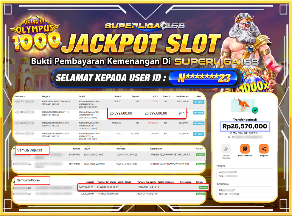SUPERLIGA168 JACKKPOT GATES OF OLYMPUS 1000 Rp.26,570,000LUNAS